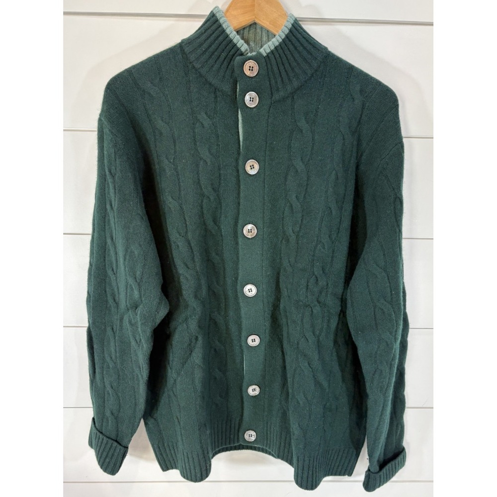 Alan Paine Button Down Cardigan Sweater Men's Size UK 50 Green Pure Lambswool